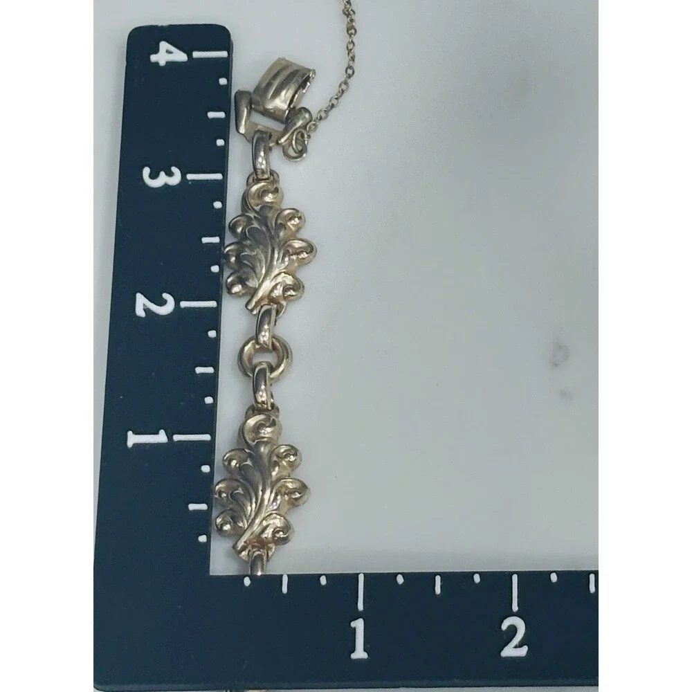 Vintage Barclay Bracelet Gold Tone Scroll Leaf Link Safety Chain 7.5